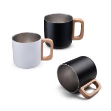 Caneca Térmica Com Alça Em Madeira 400ml