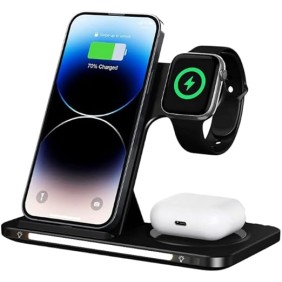 Carregador Sem Fio 3 em 1 Para Relógio e Fones