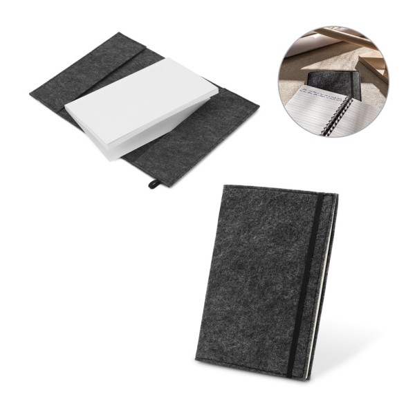 Caderno A5 Com Capa Em Feltro 100% Reciclado Com Páginas Pautadas Recicladas