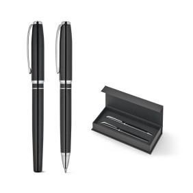Kit Premium Composto por 1 Caneta Esferográfica e 1 Caneta Roller em Cobre e Aço Inox, com Escrita em Azul