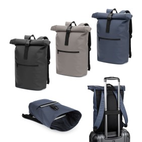Mochila Roll Top em PU com Bolso para Notebook 16 Mochila Roll Top em PU com Bolso para Notebook 16