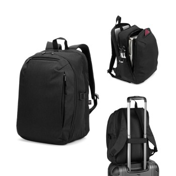 Mochila com um Compartimento de Abertura Total em Poliéster Reciclado 300D de Alta Densidade 16 Mochila com um Compartimento de Abertura Total em Poliéster Reciclado 300D de Alta Densidade 16