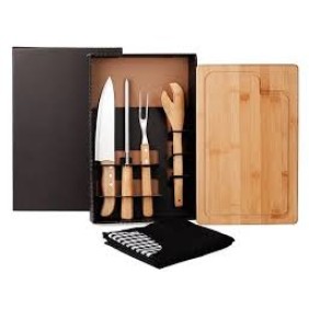 Kit Para Churrasco Em Bambu